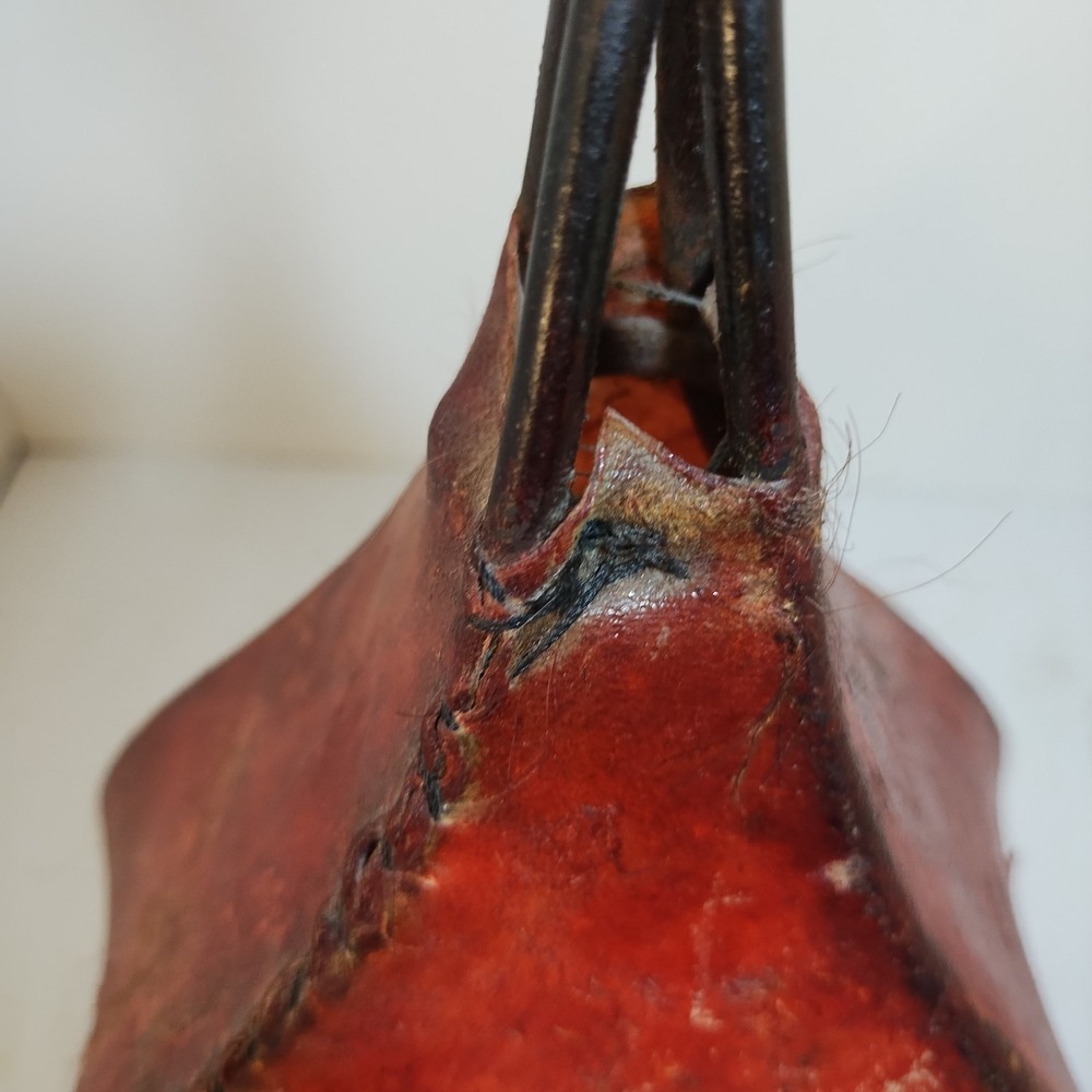 Vintage Pig Skin Table Lamp Iron Accent Light Spanish Red Leather Scroll Bedside - Picture 16 of 16